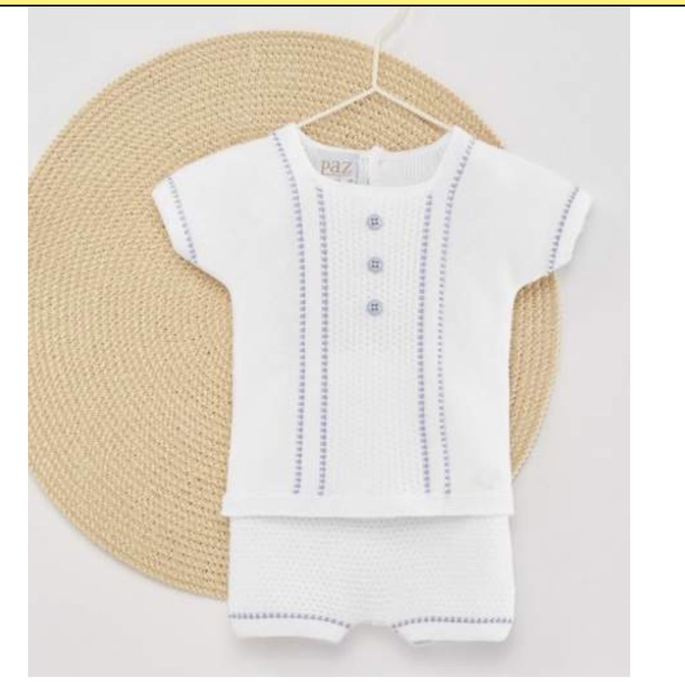 Paz Rodriguez White & Light Blue Knitted Cotton baby set - Picture 2 of 8